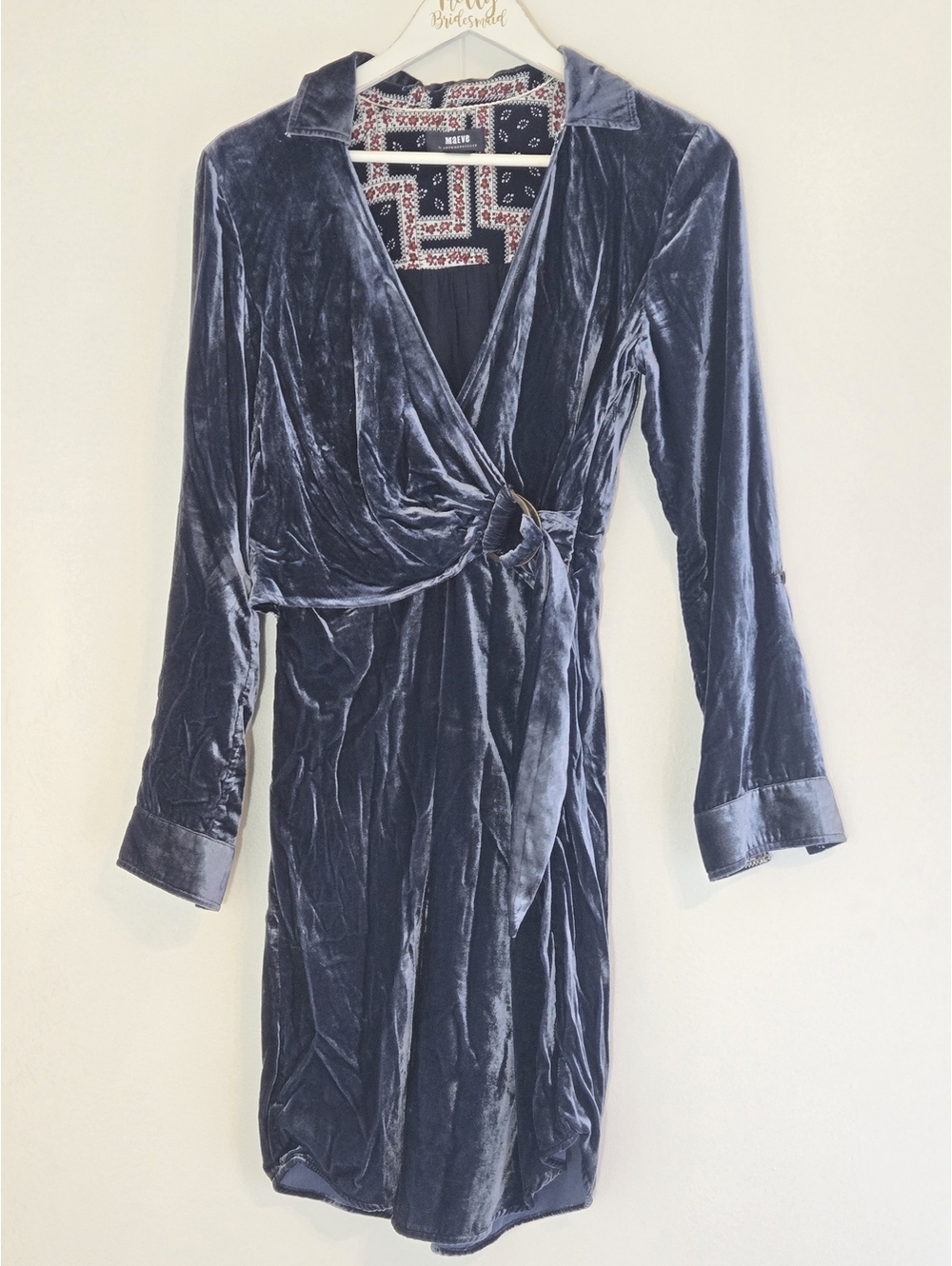 Maeve Velvet long sleeve Blue Wrap Dress cocktail
